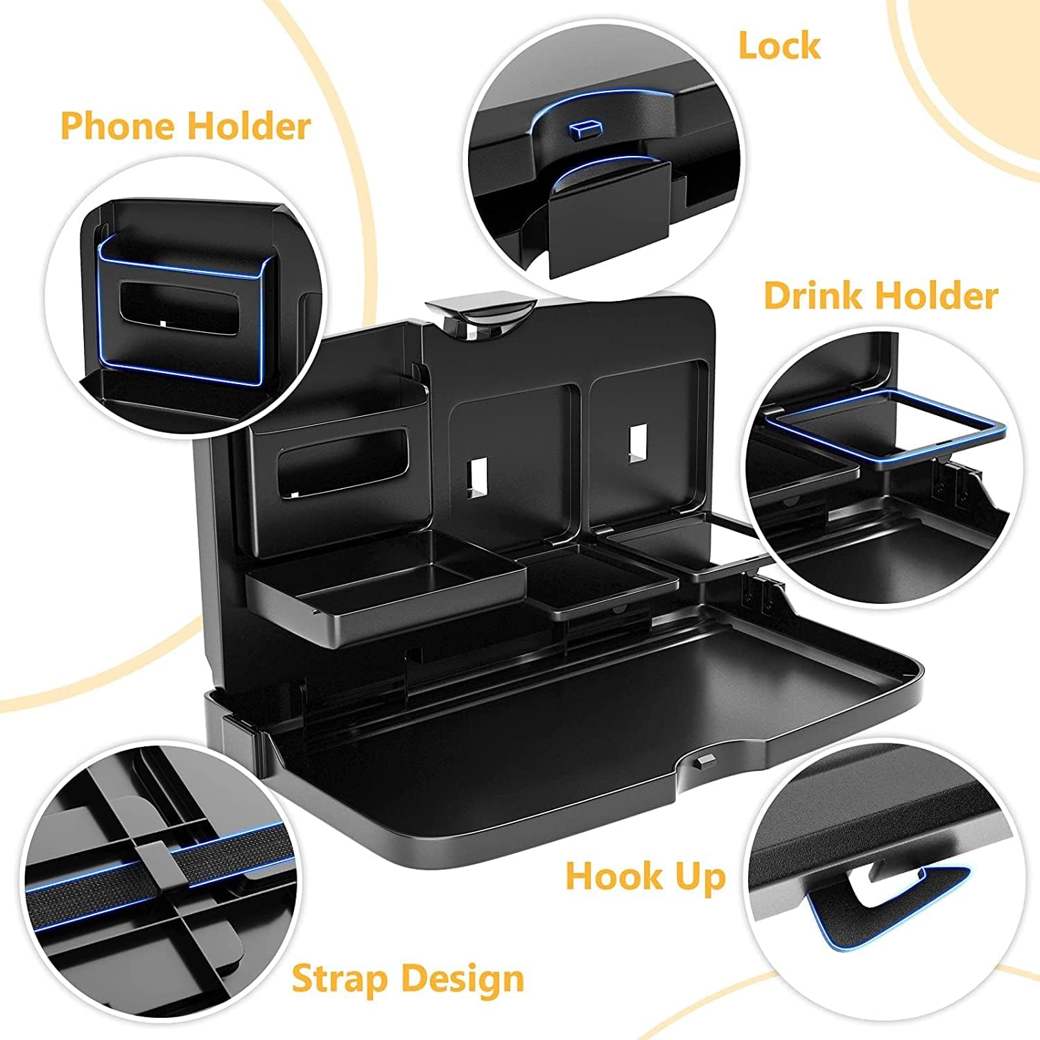 Car Backseat Tray Desk- Foldable Car Seat Table for Food & Laptop