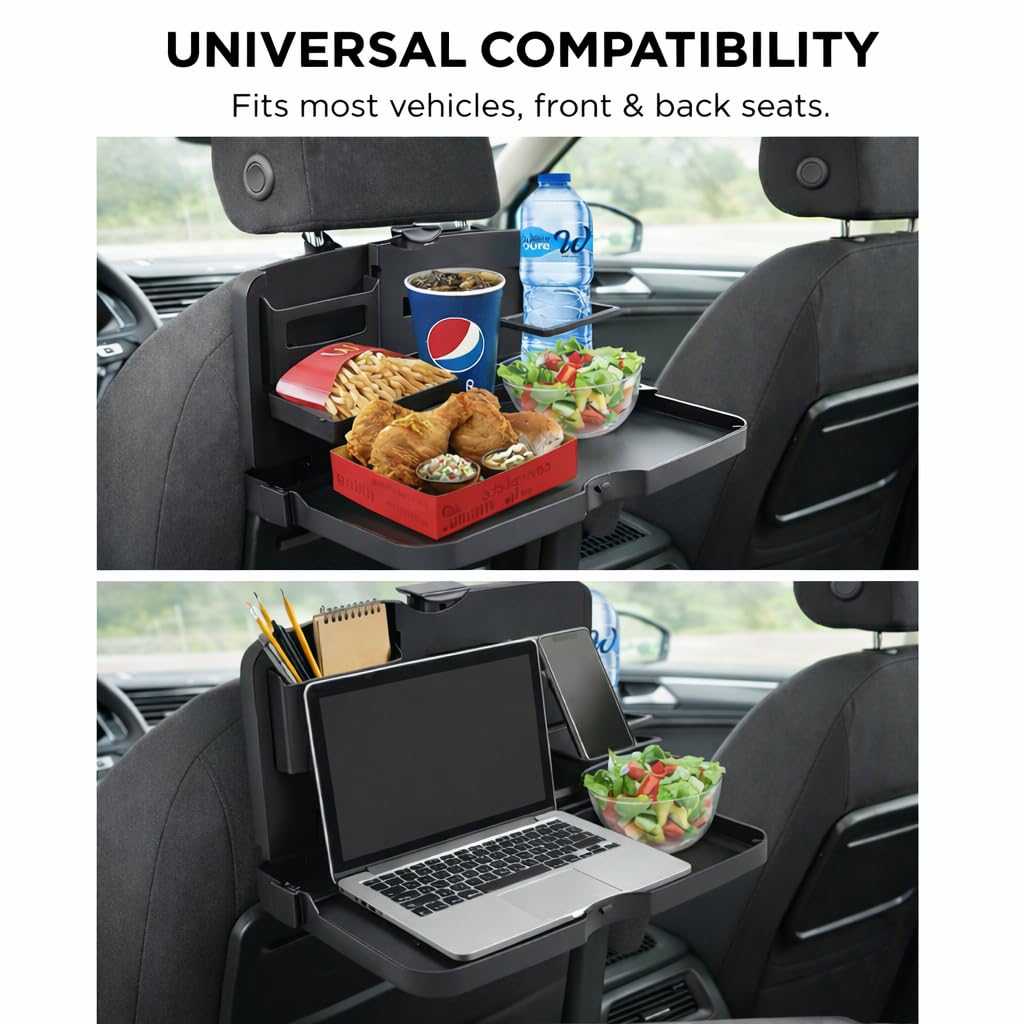 Car Backseat Tray Desk- Foldable Car Seat Table for Food & Laptop