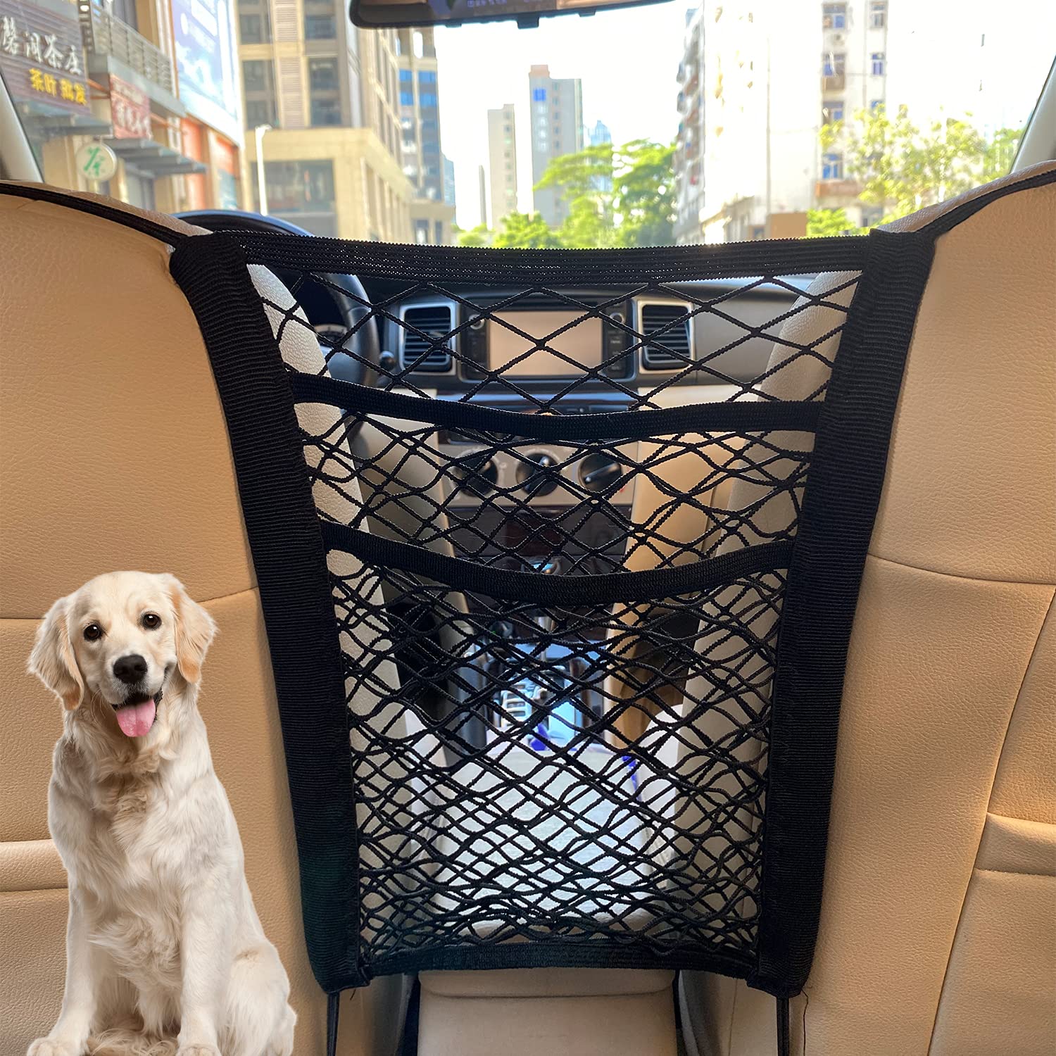 3-Layer Car Mesh Organizer, Seat Back Net Bag, Barrier of Backseat Pet Kids, Cargo Tissue Purse Hold (NC-49)
