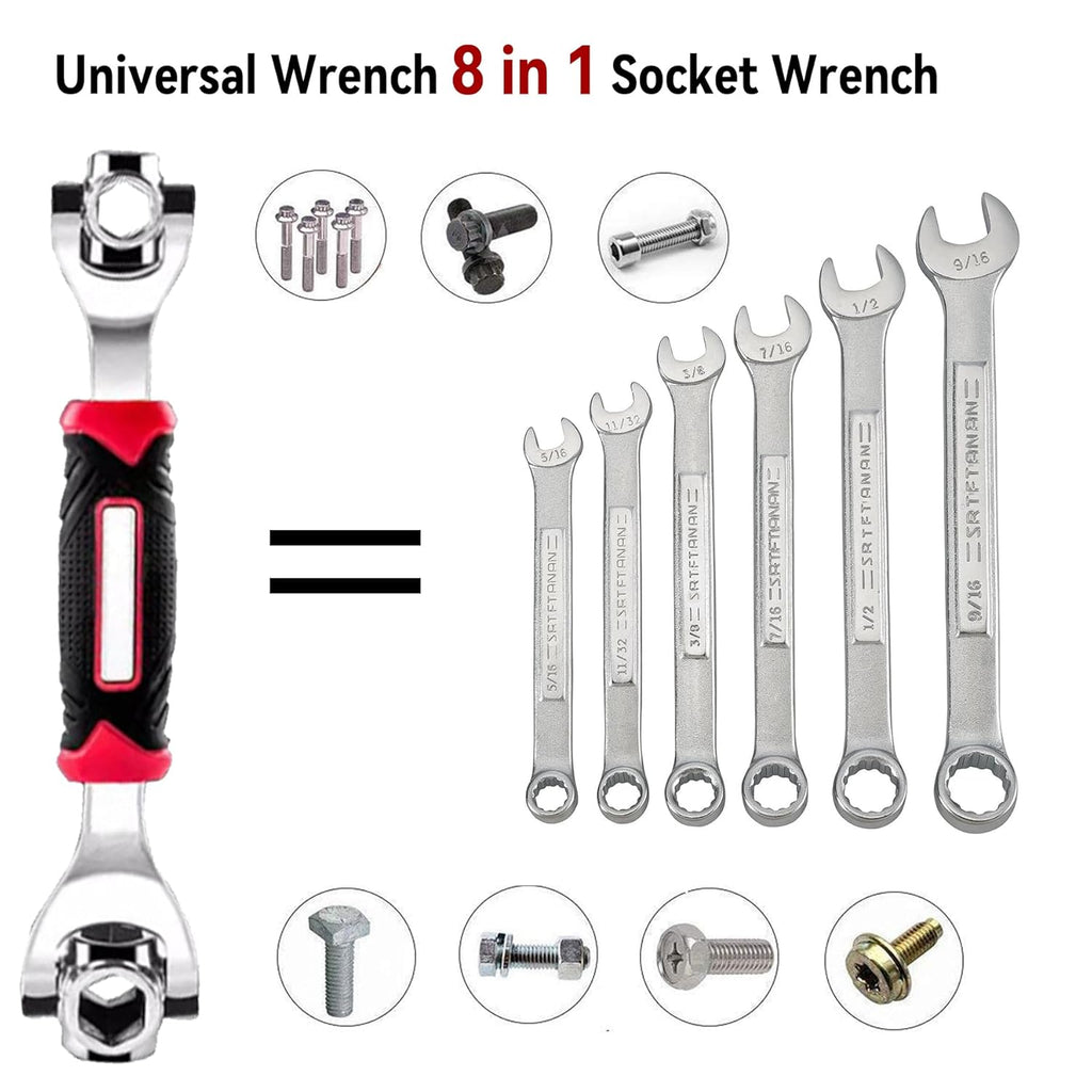 8 in 1 Socket Wrench Multi-function Wrench Tool with 360° Rotating