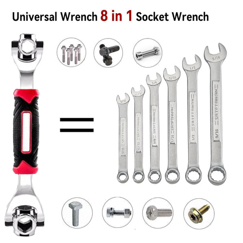 8 in 1 Socket Wrench Multi-function Wrench Tool with 360° Rotating