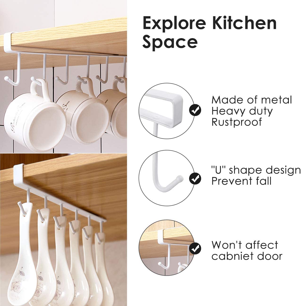 Under Shelf Mug Holder Drilling Free Kitchen Belts (NC-51)