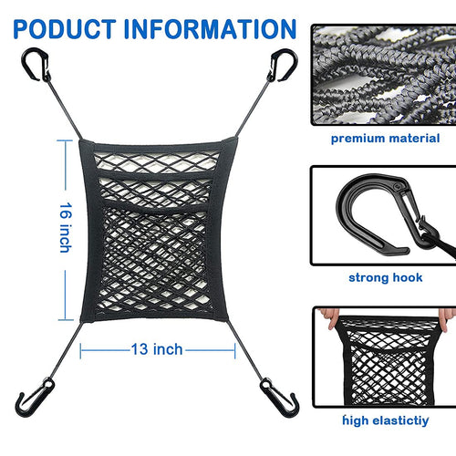 3-Layer Car Mesh Organizer, Seat Back Net Bag, Barrier of Backseat Pet Kids, Cargo Tissue Purse Hold (NC-49)