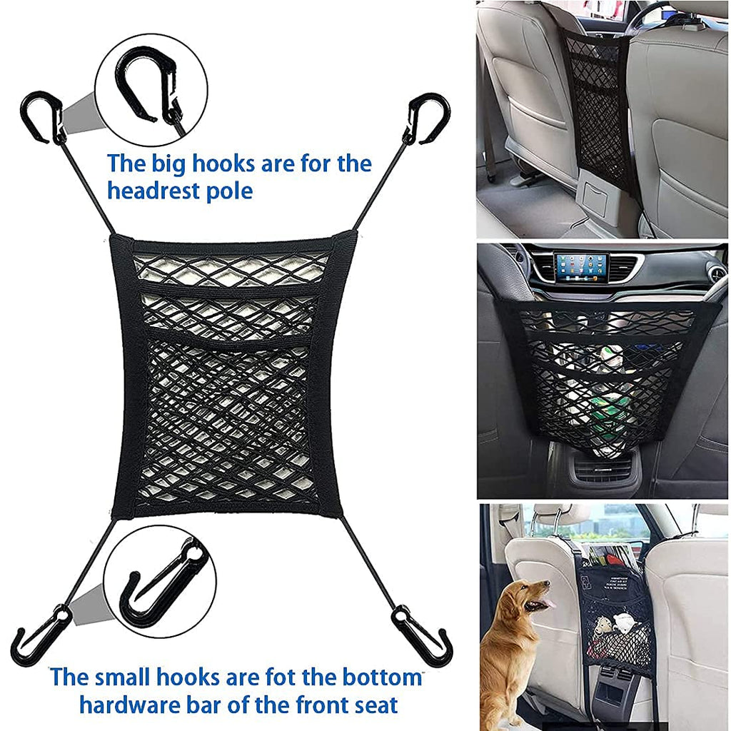 3-Layer Car Mesh Organizer, Seat Back Net Bag, Barrier of Backseat Pet Kids, Cargo Tissue Purse Hold (NC-49)