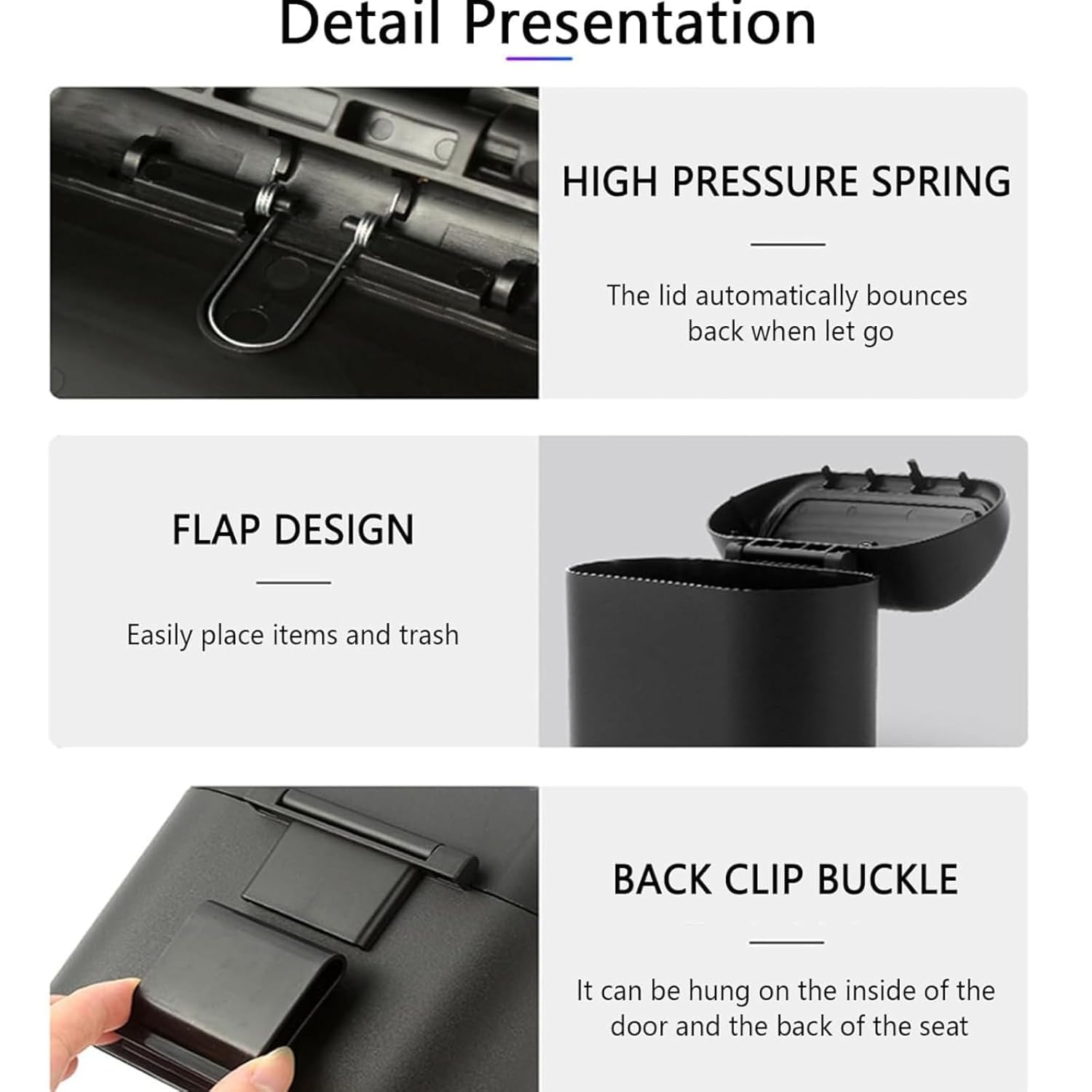 Car Trash Bin with Lid Hanging Back Clip Mini Garbage Container for Car Interior